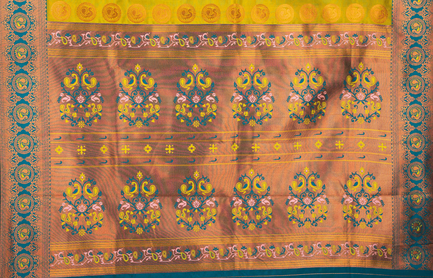 Kanya Kathaa – Lime Green Paithani Saree with Blue Border & Golden Zari