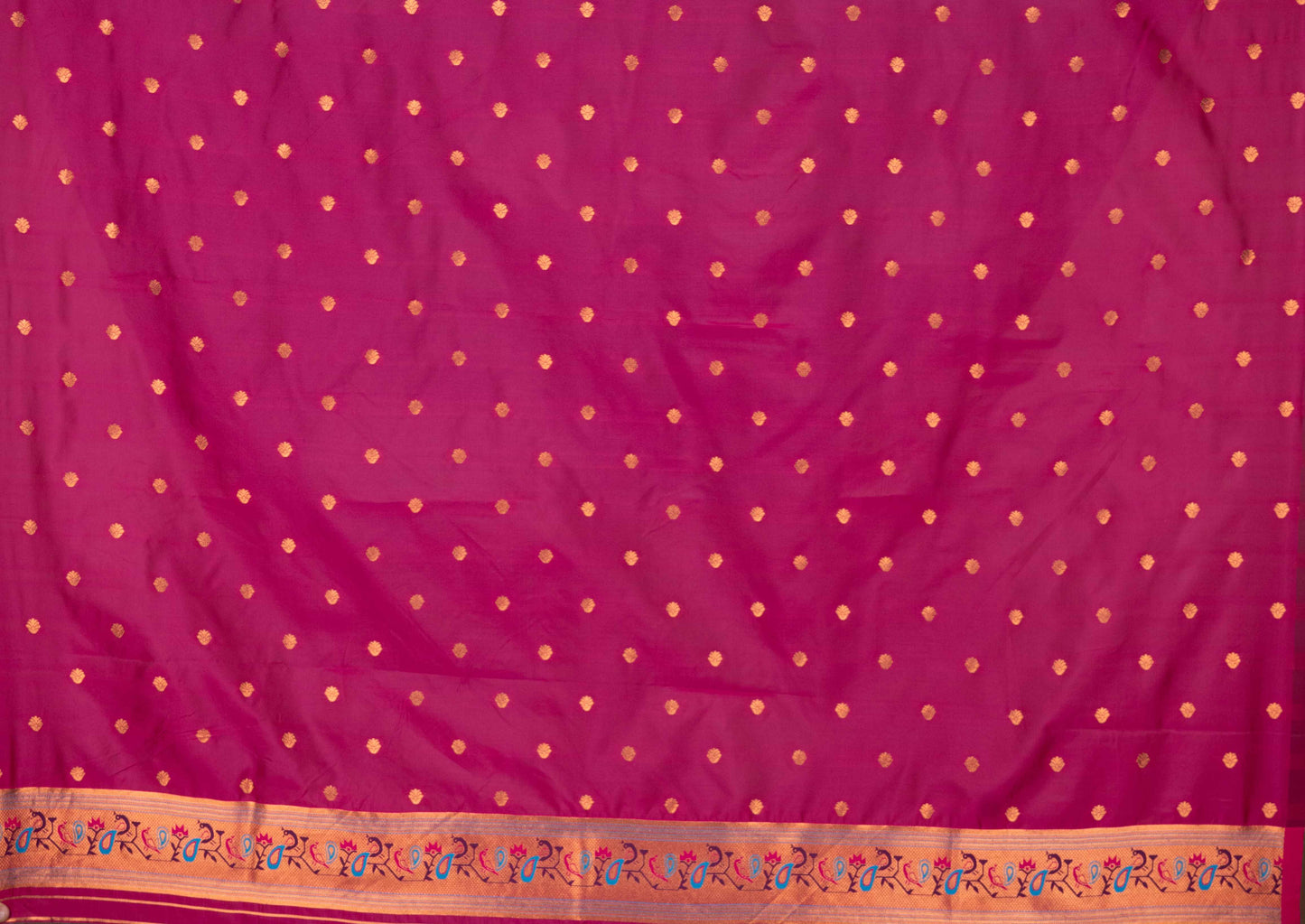 Kanya Kathaa – Peacock Blue Paithani Saree with Pink Border & Golden Zari