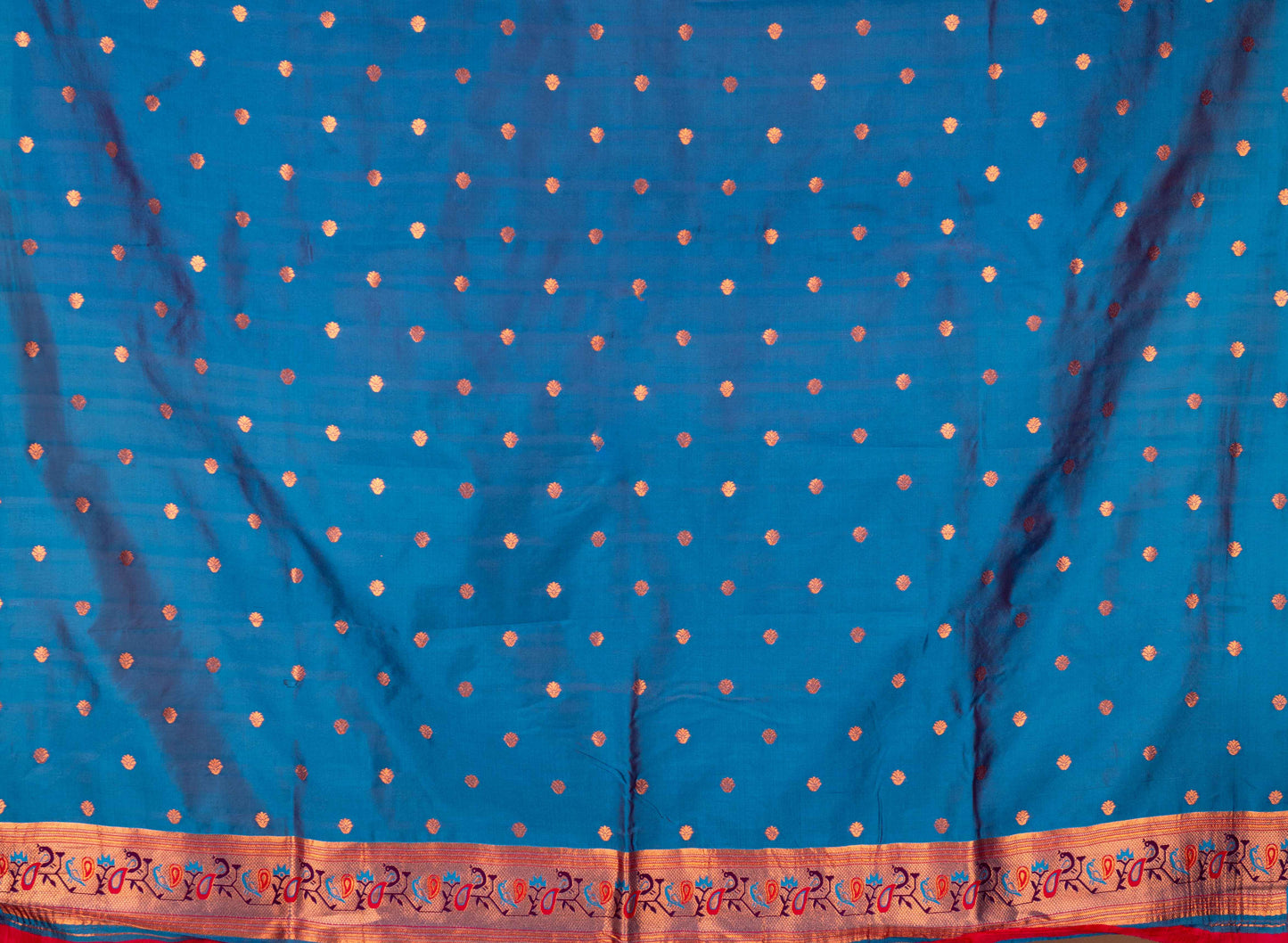 Kanya Kathaa – Red Paithani Saree with Blue Border & Golden Zari